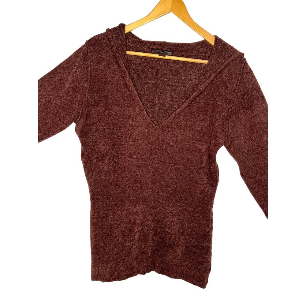 Barefoot, dreams, cozy, chick, light, Brown hoodie, large Cs long V-neck long sl